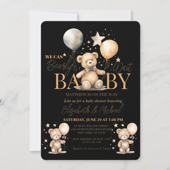 We Can Bearly Wait Theme Baby Shower Invitation (Front)