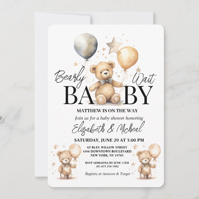 We Can Bearly Wait Theme Baby Shower Invitation (Front)