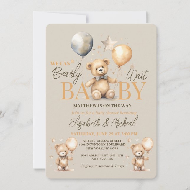 We Can Bearly Wait Theme Baby Shower Invitation (Front)