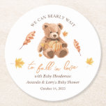 We Can Bearly Wait to Fall In Love Baby Shower Round Paper Coaster<br><div class="desc">We Can Bearly Wait to Fall In Love Baby Shower Coasters are perfect for a fall inspired teddy bear baby shower! Fall in love with baby and celebrate their anticipated arrival.</div>