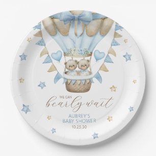 We Can Bearly Wait Twin Boy Baby Shower Paper Plates