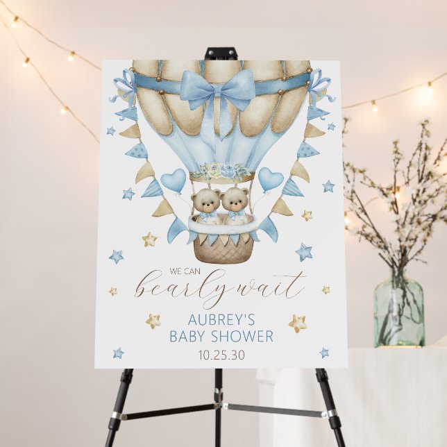 We Can Bearly Wait Twin Boy Baby Shower Sign (In Situ (Stand))