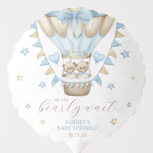 We Can Bearly Wait Twin Boy Baby Sprinkle Balloon (Front)