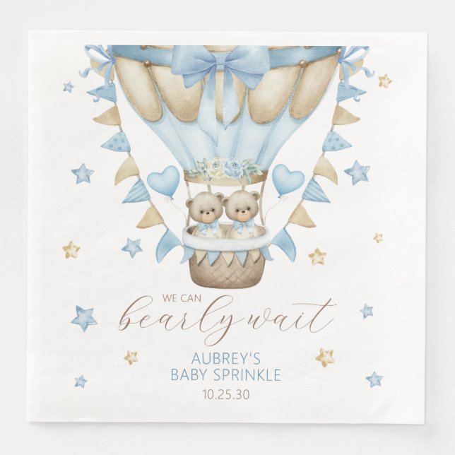 We Can Bearly Wait Twin Boy Baby Sprinkle Paper Dinner Napkins (Front)