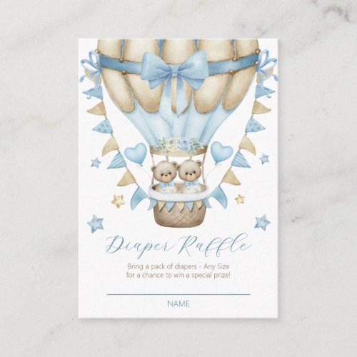 We Can Bearly Wait Twin Boy Diaper Raffle Enclosure Card