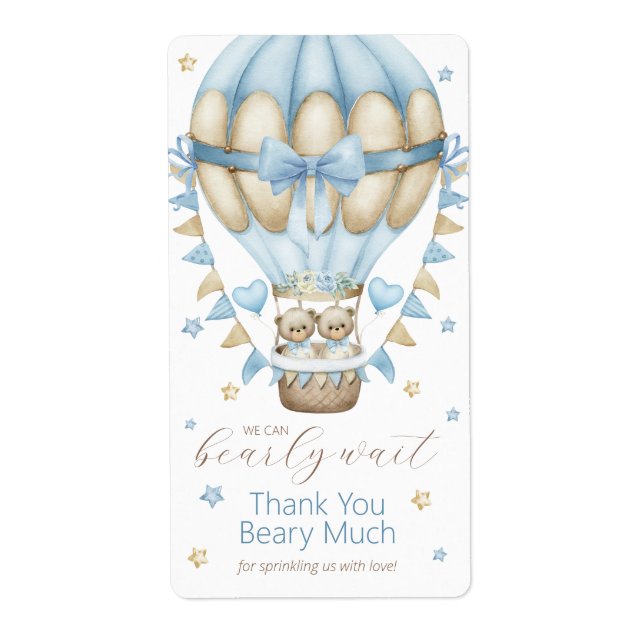 We Can Bearly Wait Twin Boy Sprinkle Thank You Label (Front)