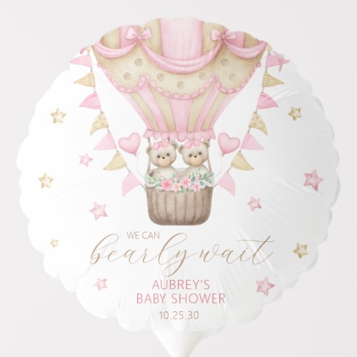 We Can Bearly Wait Twin Girl Baby Shower Balloon