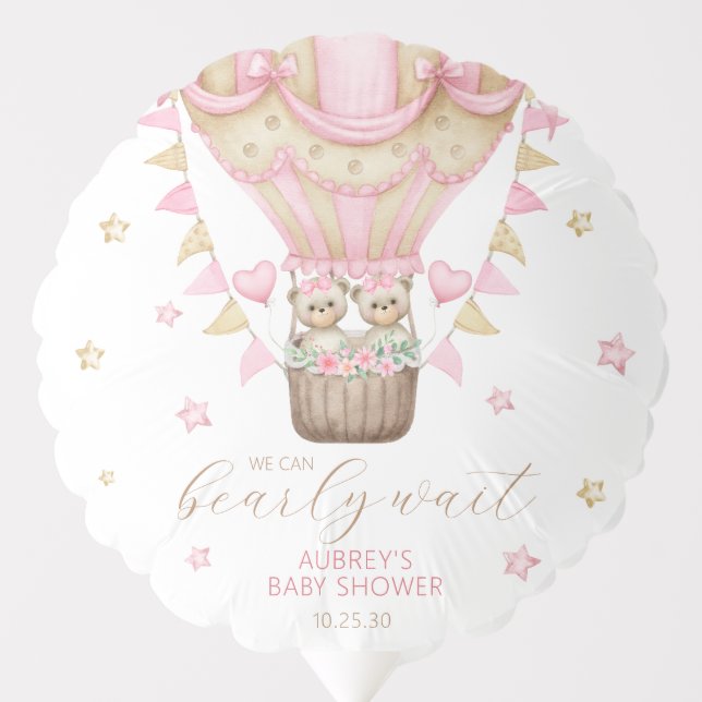 We Can Bearly Wait Twin Girl Baby Shower Balloon (Front)