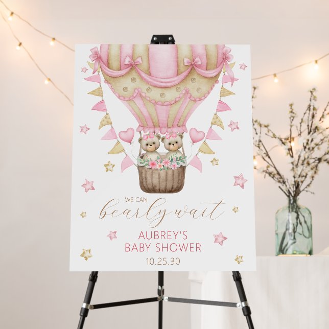 We Can Bearly Wait Twin Girl Baby Shower  Foam Board (In Situ (Stand))