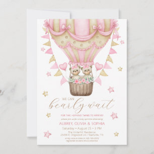 We Can Bearly Wait Twin Girl Baby Sprinkle Invitation