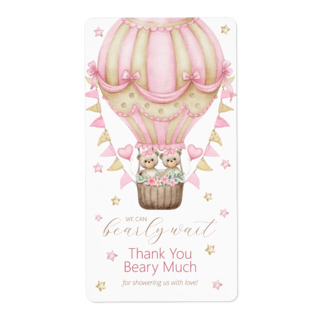 We Can Bearly Wait Twin Girl Thank You Label (Front)