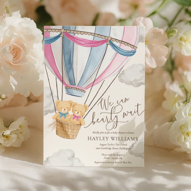 We Can Bearly Wait Twins Baby Shower Invitation (Creator Uploaded)