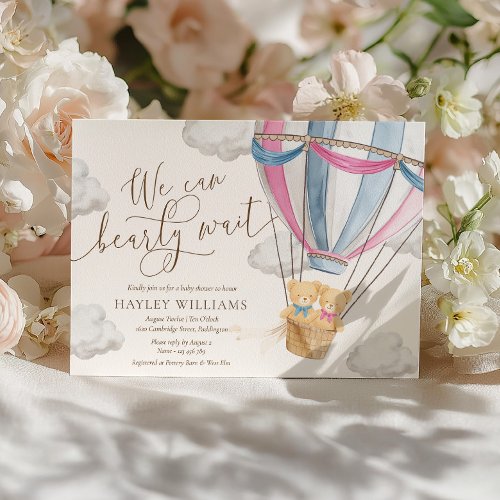 We Can Bearly Wait Twins Baby Shower Invitation