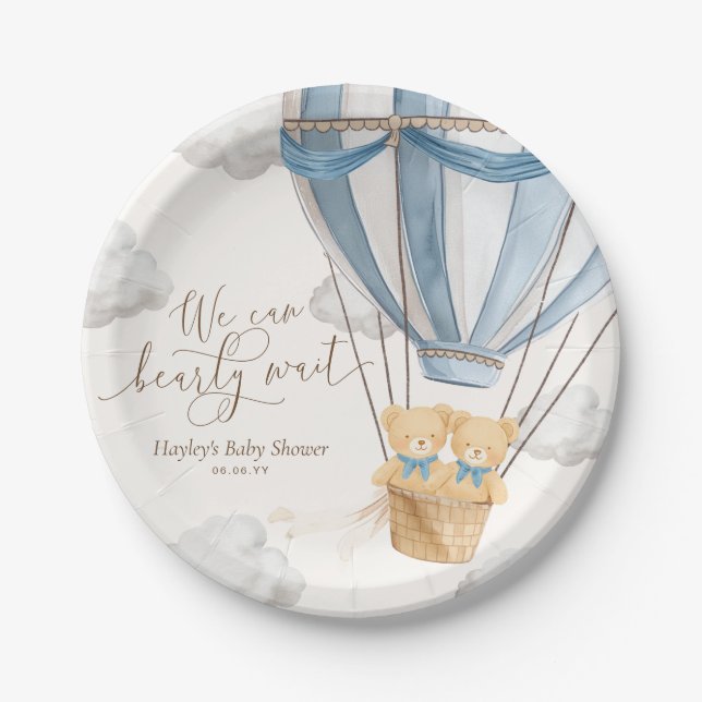 We Can Bearly Wait Twins Baby Shower Paper Plates (Front)