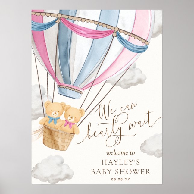 We Can Bearly Wait Twins Baby Shower Poster (Front)