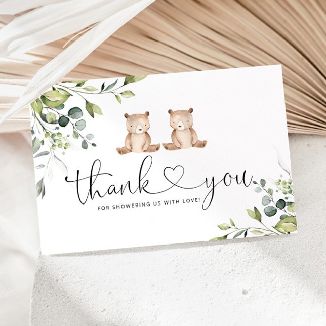 We can bearly wait Twins baby shower thank you Card (Creator Uploaded)