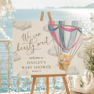 We Can Bearly Wait Twins Baby Shower Welcome Poster