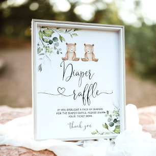 We can bearly wait twins diaper raffle poster