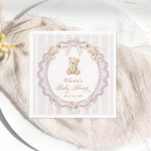  We Can Bearly Wait Vintage Floral Bow Baby Shower Napkins