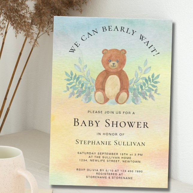 We Can Bearly Wait Watercolor Baby Shower Invitation (Creator Uploaded)