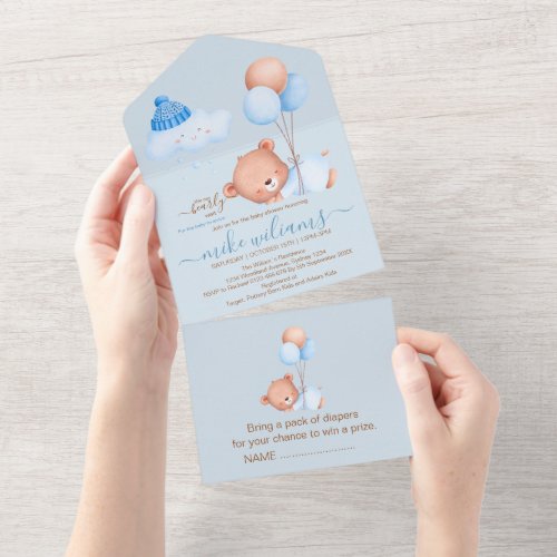 We can bearly wait watercolor bear  all in one inv all in one invitation