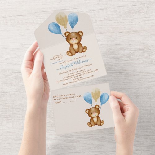 We can bearly wait watercolor bear all in one invitation