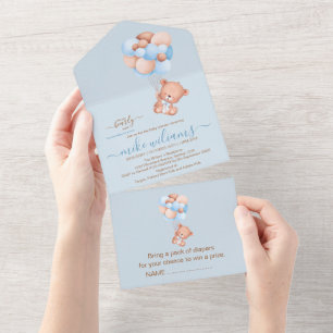 We can bearly wait watercolor bear all in one invitation