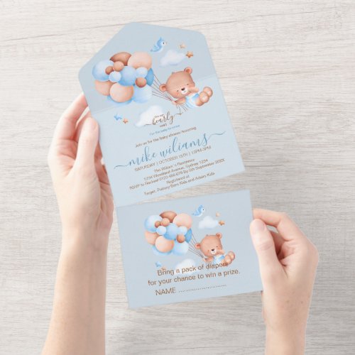We can bearly wait watercolor bear all in one invitation