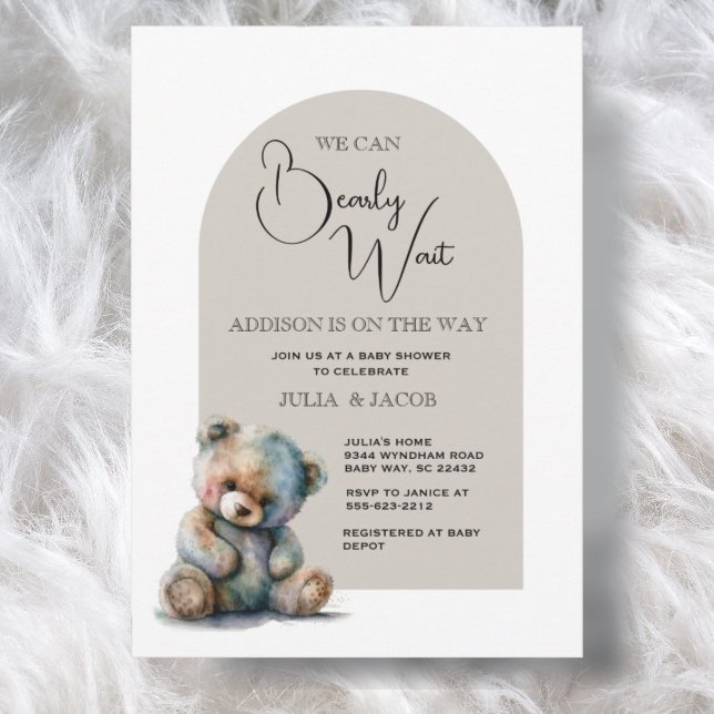 We Can Bearly Wait Watercolor Bear Baby Shower  Invitation (Creator Uploaded)