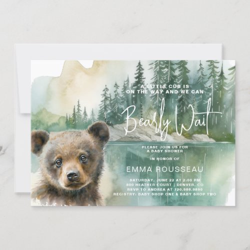 We Can Bearly Wait Watercolor Bear Cub Baby Shower Invitation