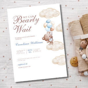 we can bearly wait watercolor blue baby shower invitation