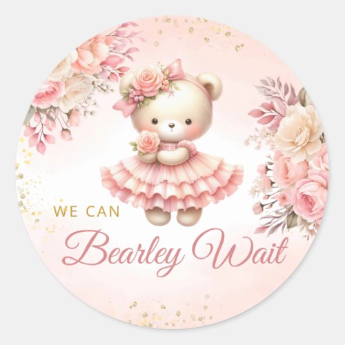 We can bearly wait watercolor Boho Baby Shower  Classic Round Sticker