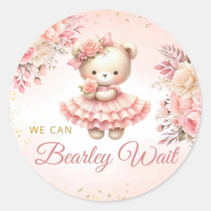 We can bearly wait watercolor Boho Baby Shower Classic Round Sticker