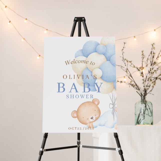 We can Bearly Wait Welcome sign  Baby Boy Shower (In Situ (Stand))
