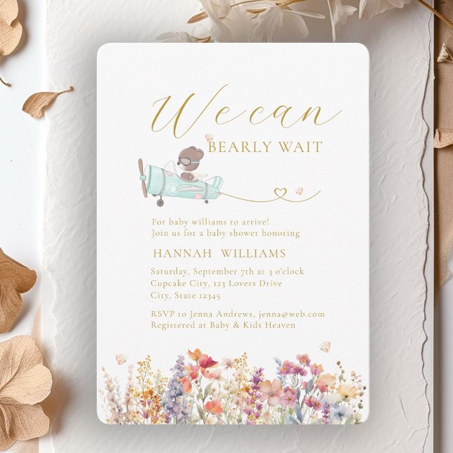 We Can Bearly Wait! Wildflower, Baby Shower  Invitation (We Can Bearly Wait! Wildflower, Baby Shower Invitation)