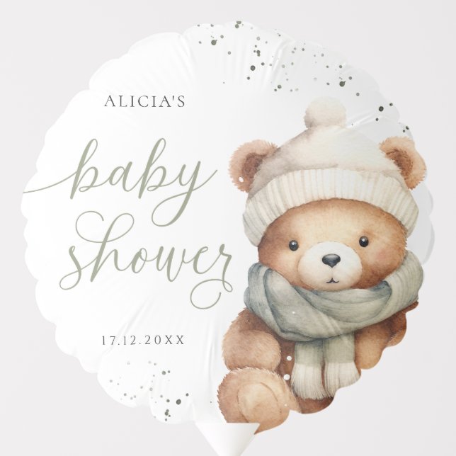 We Can Bearly Wait Winter Baby Shower Balloon (Front)