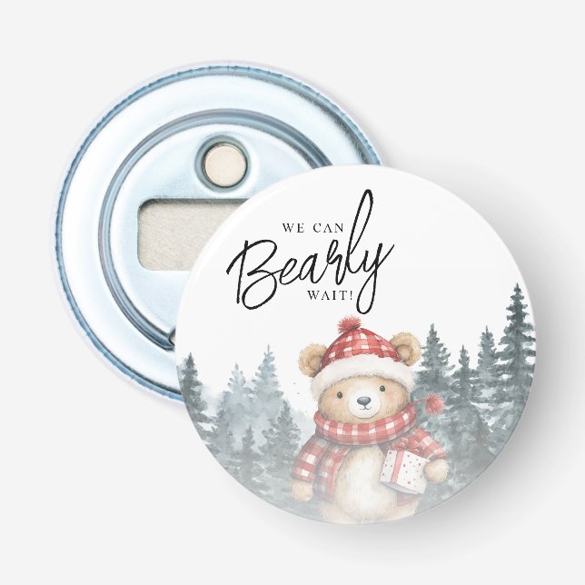 We Can Bearly Wait Winter Baby Shower Bottle Opener (Front)