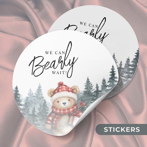 We Can Bearly Wait Winter Baby Shower Classic Round Sticker