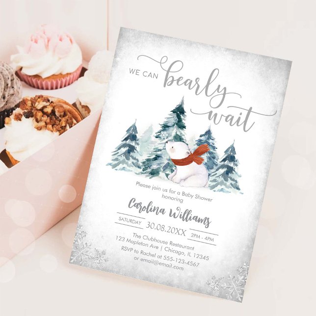 We Can Bearly Wait Winter Baby Shower Invitation (Creator Uploaded)