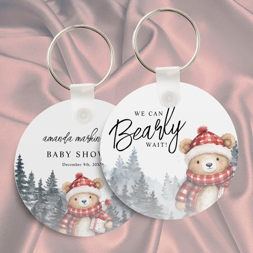 We Can Bearly Wait Winter Baby Shower Keychain