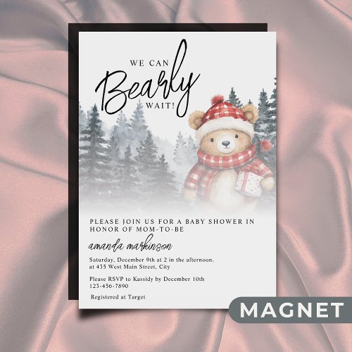 We Can Bearly Wait Winter Baby Shower Magnetic Invitation