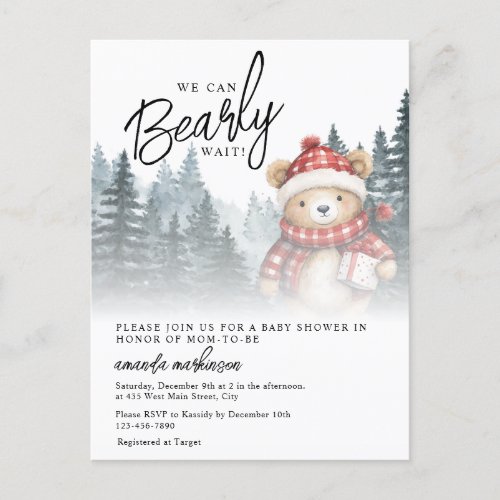 We Can Bearly Wait Winter Baby Shower Postcard
