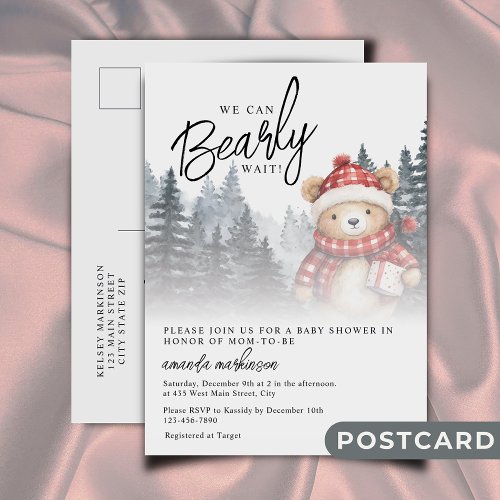 We Can Bearly Wait Winter Baby Shower Postcard