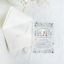 We Can Bearly Wait Winter Bear Baby Boy Shower Acrylic Invitations