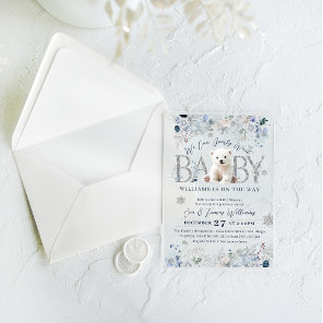 We Can Bearly Wait Winter Bear Baby Boy Shower Acrylic Invitations