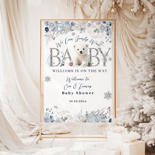 We Can Bearly Wait Winter Bear Baby Boy Shower Foam Board (Creator Uploaded)