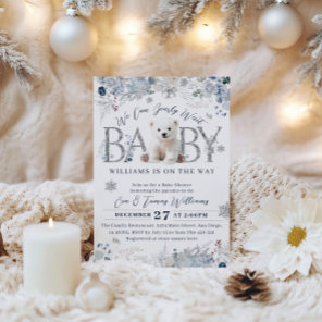 We Can Bearly Wait Winter Bear Baby Boy Shower Invitation