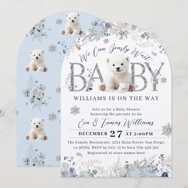 We Can Bearly Wait Winter Bear Baby Boy Shower Invitation (Front/Back)