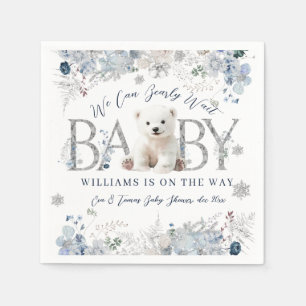 We Can Bearly Wait Winter Bear Baby Boy Shower Napkins