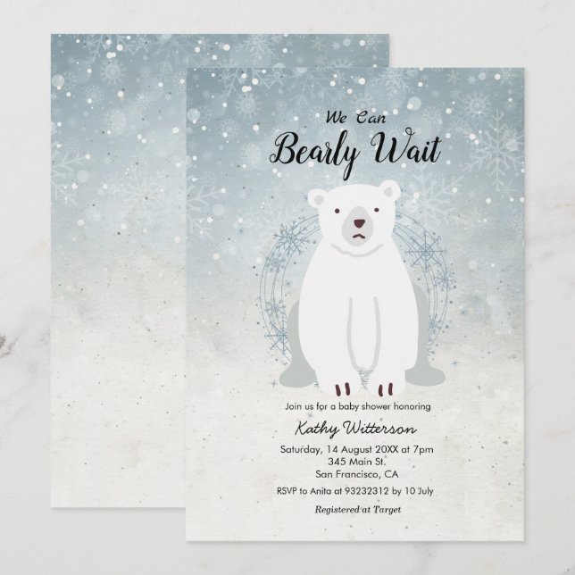 We can bearly wait winter bear baby shower invitation (Front/Back)